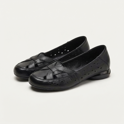 Renata | Woven Leather Cutout Flat