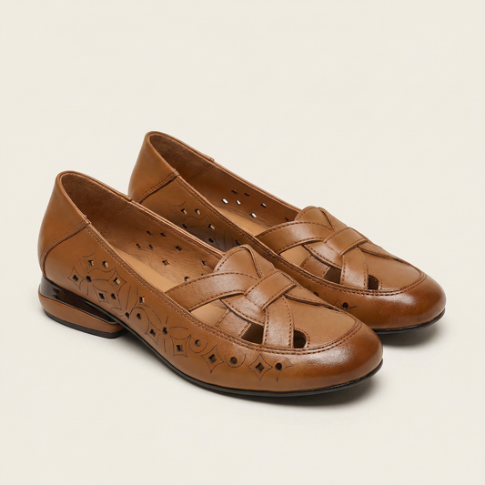 Renata | Woven Leather Cutout Flat