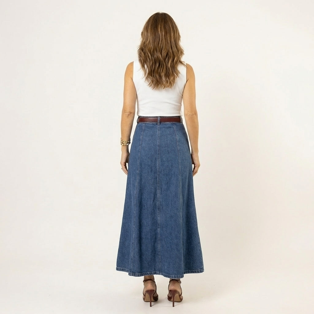 Valentina | High-Waist Midi Denim Skirt