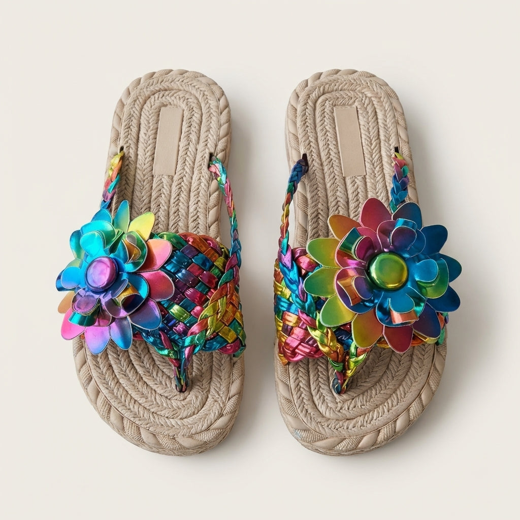 Elodie | Braided Flower Flat Sandal