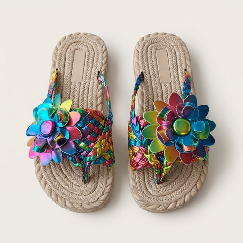Elodie | Braided Flower Flat Sandal