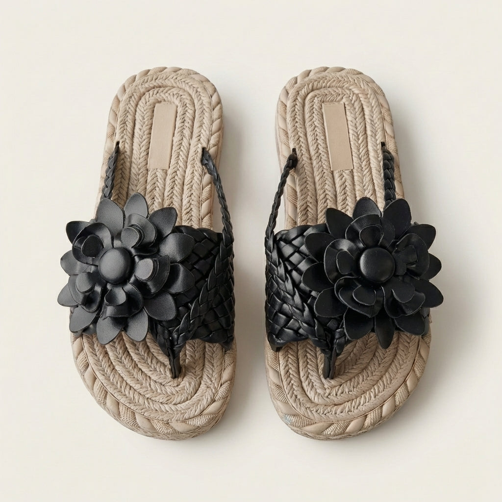 Elodie | Braided Flower Flat Sandal