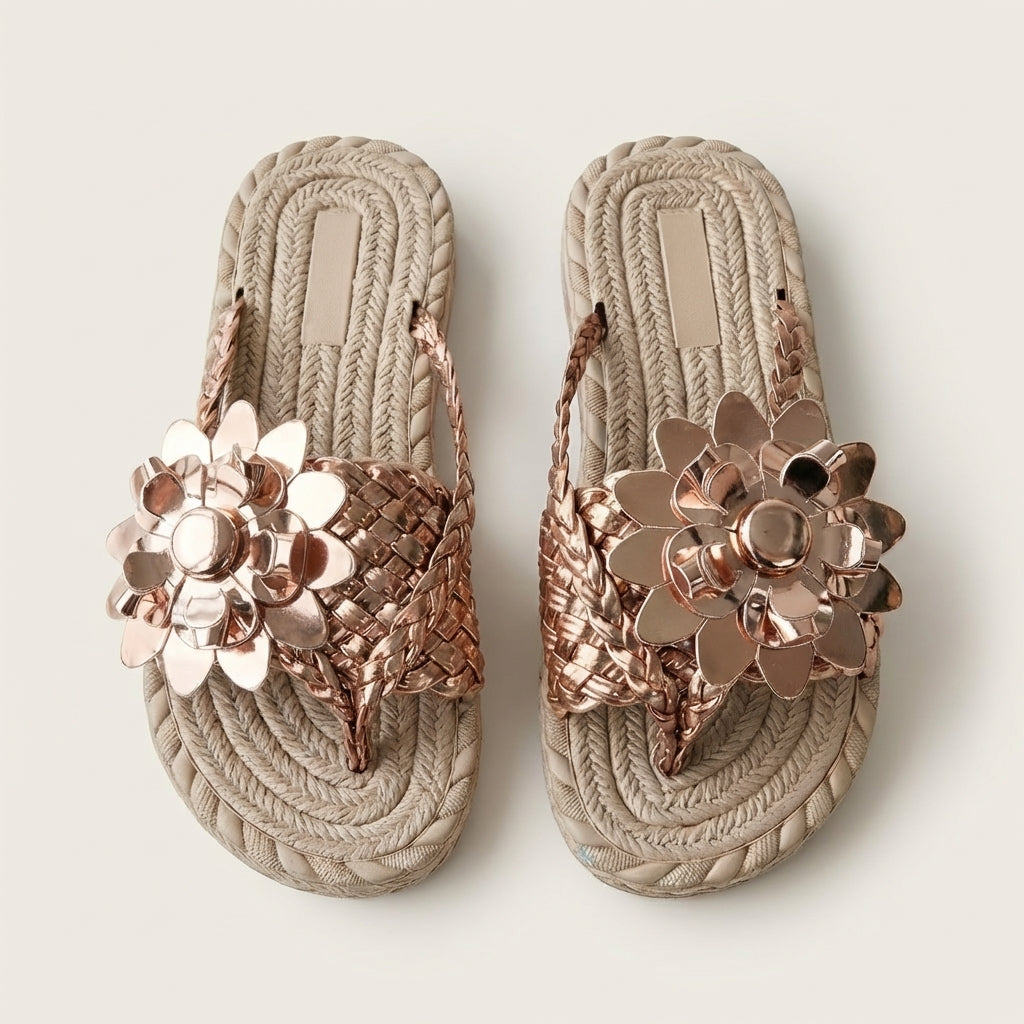 Elodie | Braided Flower Flat Sandal