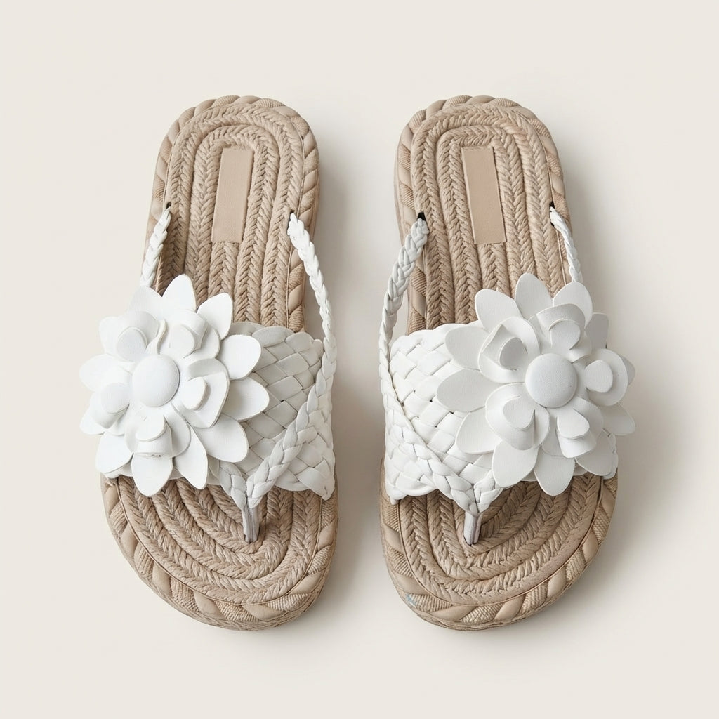 Elodie | Braided Flower Flat Sandal