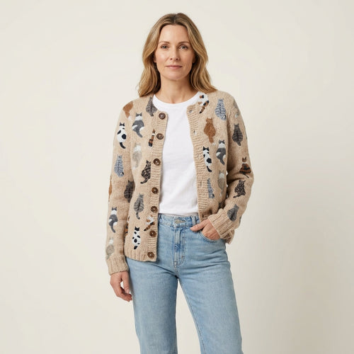Delia | All-Over Cat Print Cardigan