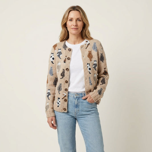 Delia | All-Over Cat Print Cardigan