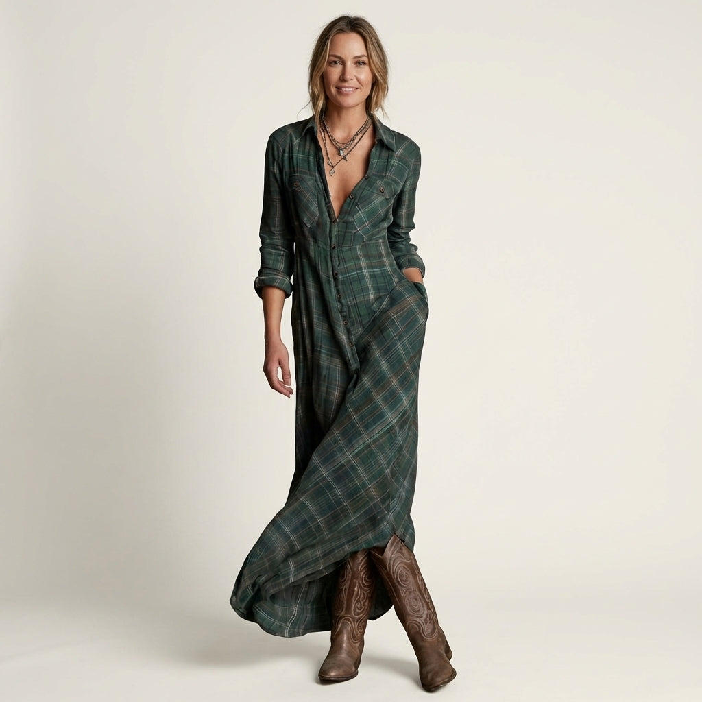 Kaylin | Plaid Shirt Maxi Dress