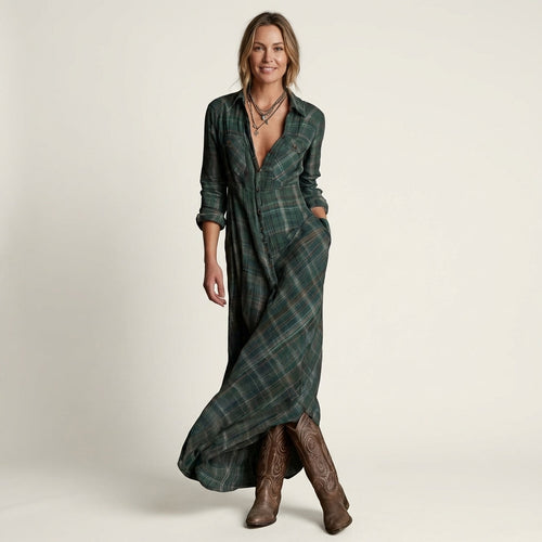 Kaylin | Plaid Shirt Maxi Dress
