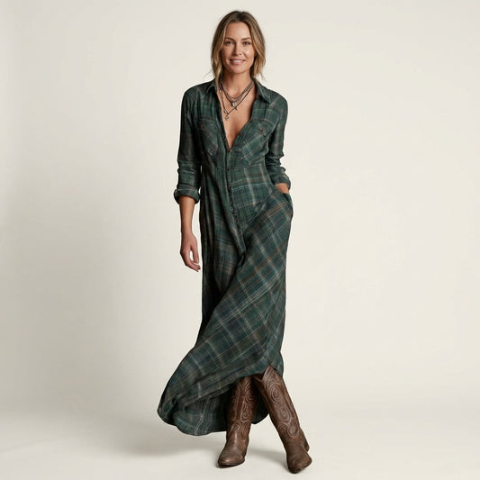 Kaylin | Plaid Shirt Maxi Dress