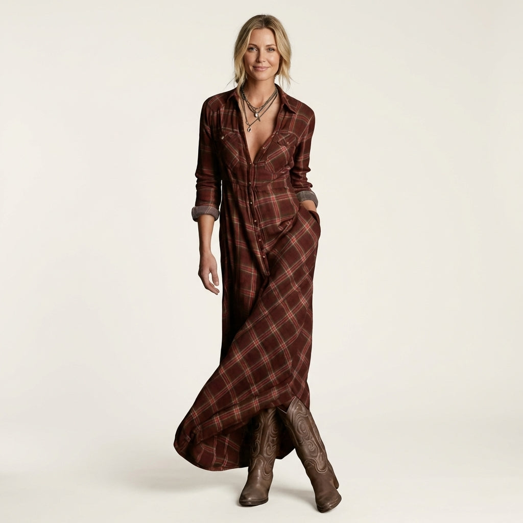 Kaylin | Plaid Shirt Maxi Dress