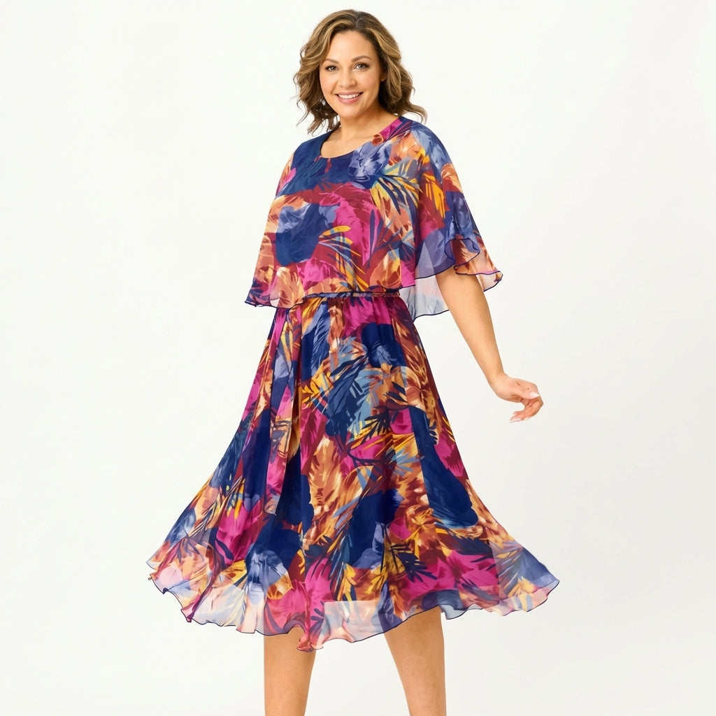 Elaria | Tropical Print Chiffon Dress