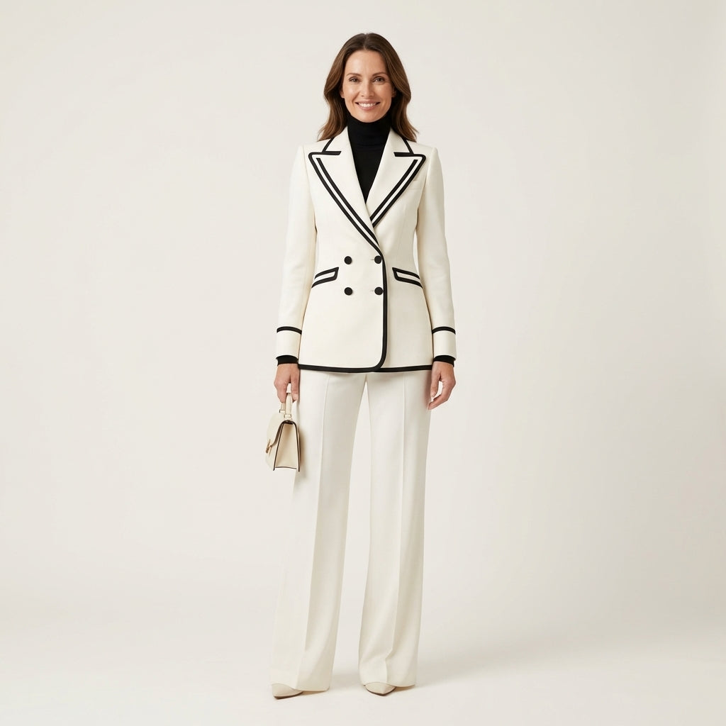 Alondra | White Contrast-Trim Suit