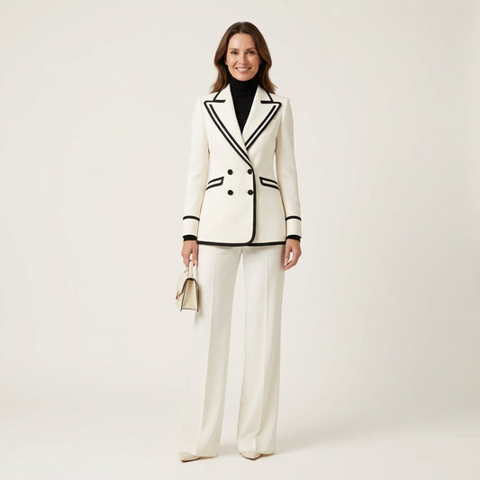 Alondra | White Contrast-Trim Suit