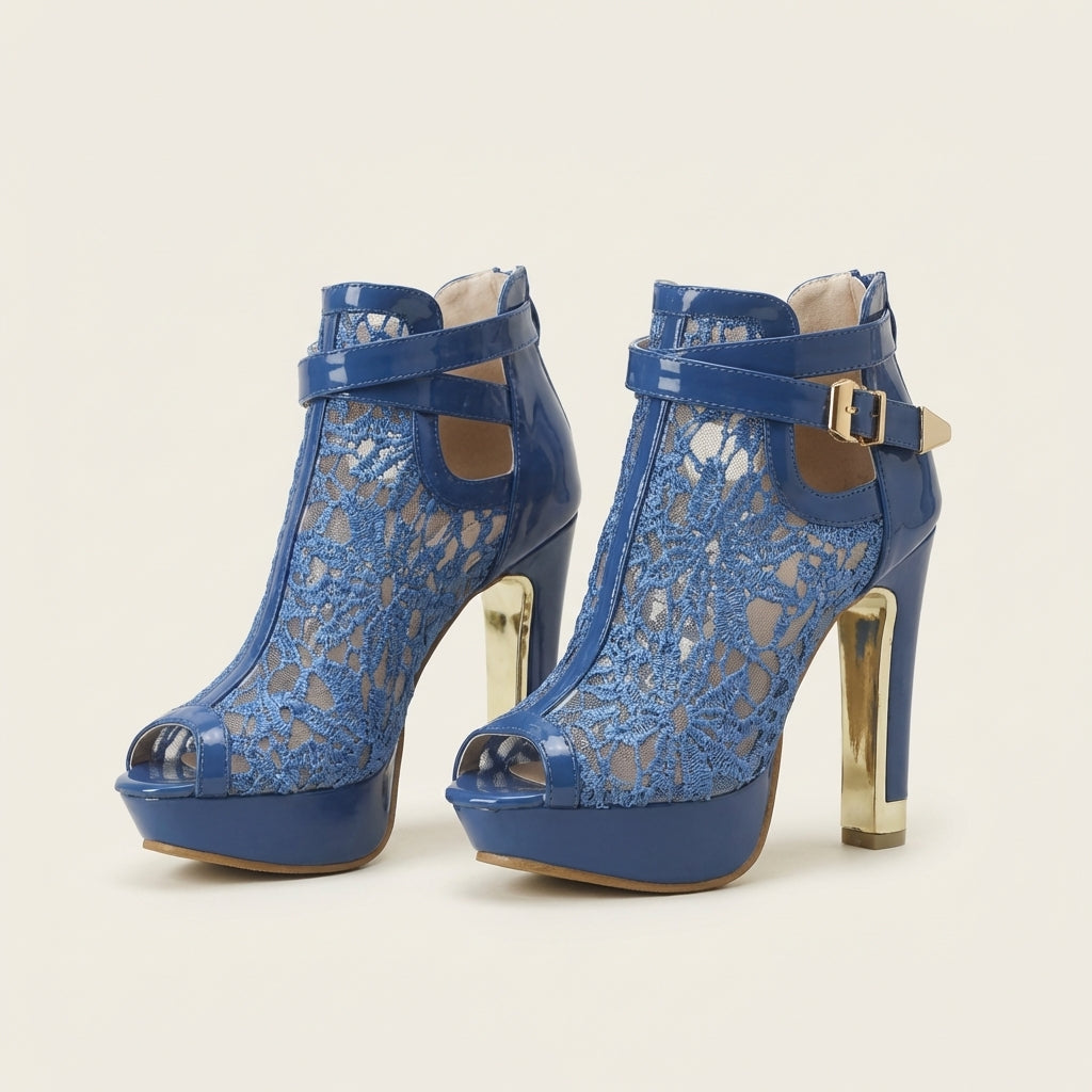 Augusta | Lace-Panel Peep-Toe Platform Bootie