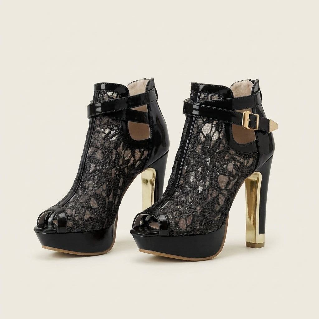 Augusta | Lace-Panel Peep-Toe Platform Bootie