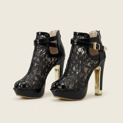 Augusta | Lace-Panel Peep-Toe Platform Bootie
