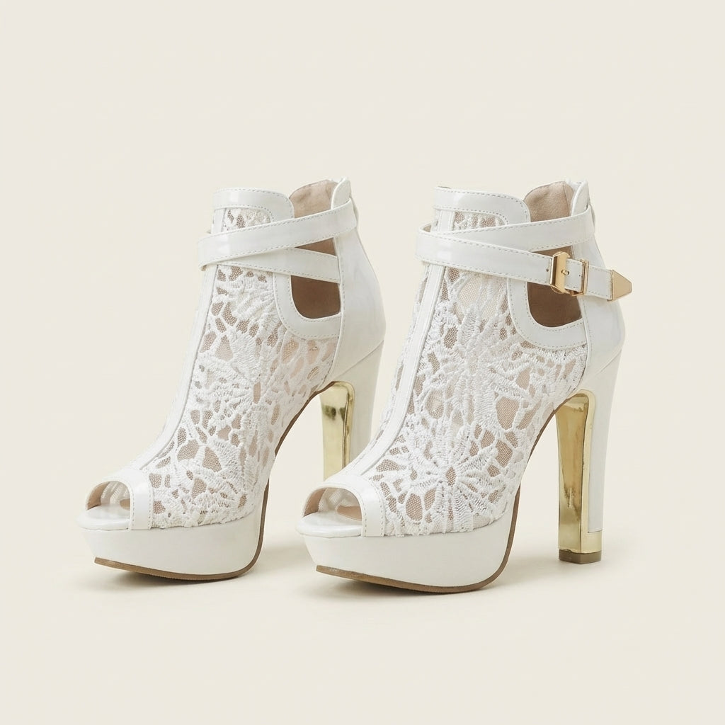 Augusta | Lace-Panel Peep-Toe Platform Bootie