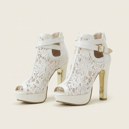 Augusta | Lace-Panel Peep-Toe Platform Bootie