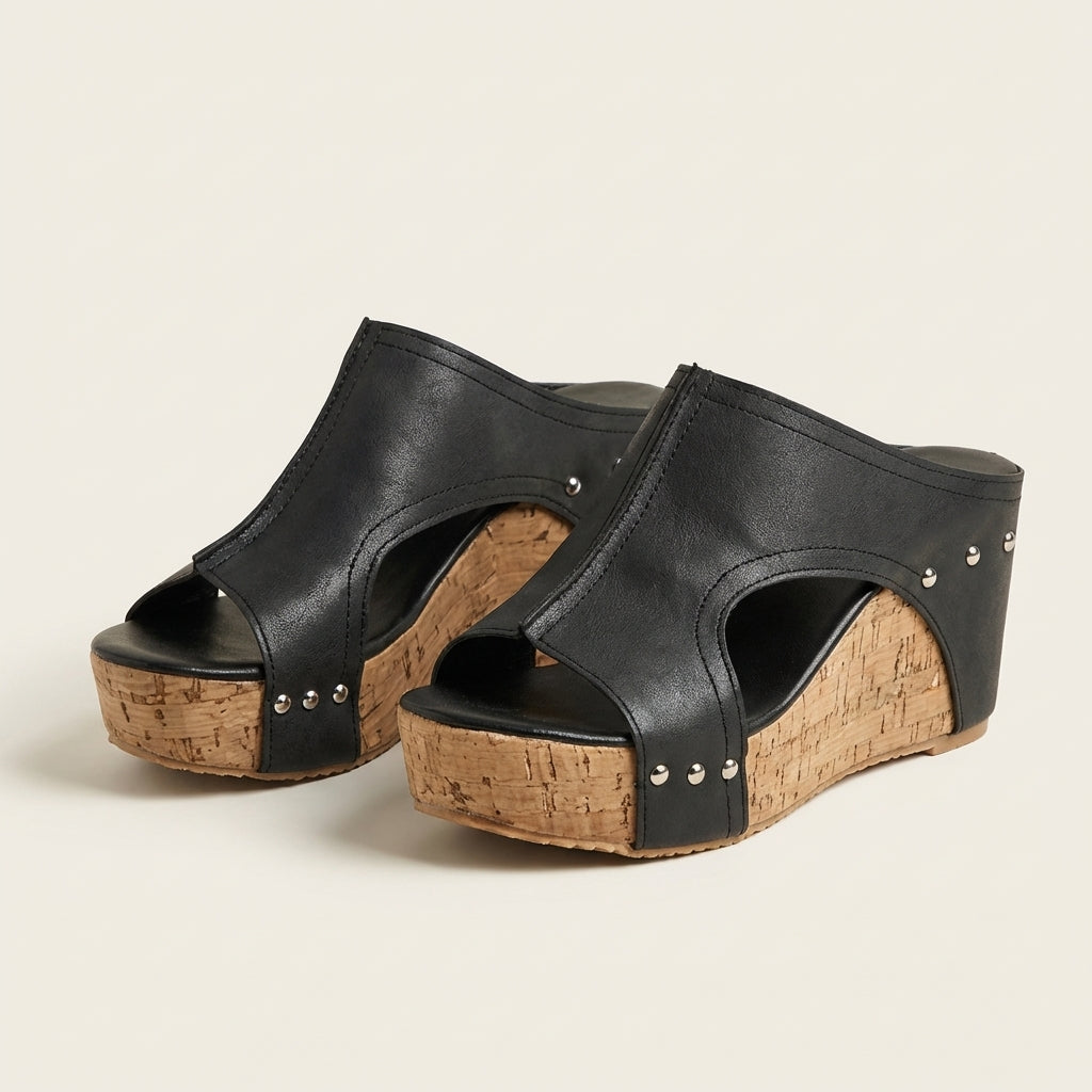 Dollyana | Peep-Toe Cork Wedge Slide Sandal