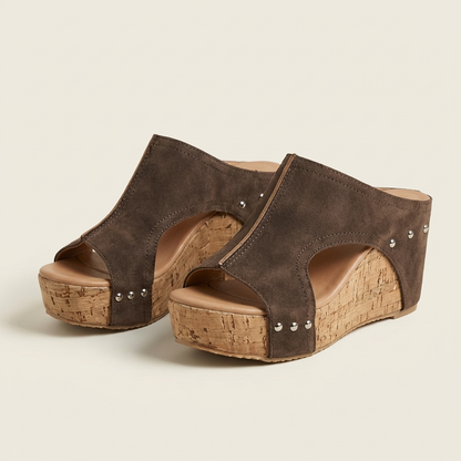 Dollyana | Peep-Toe Cork Wedge Slide Sandal