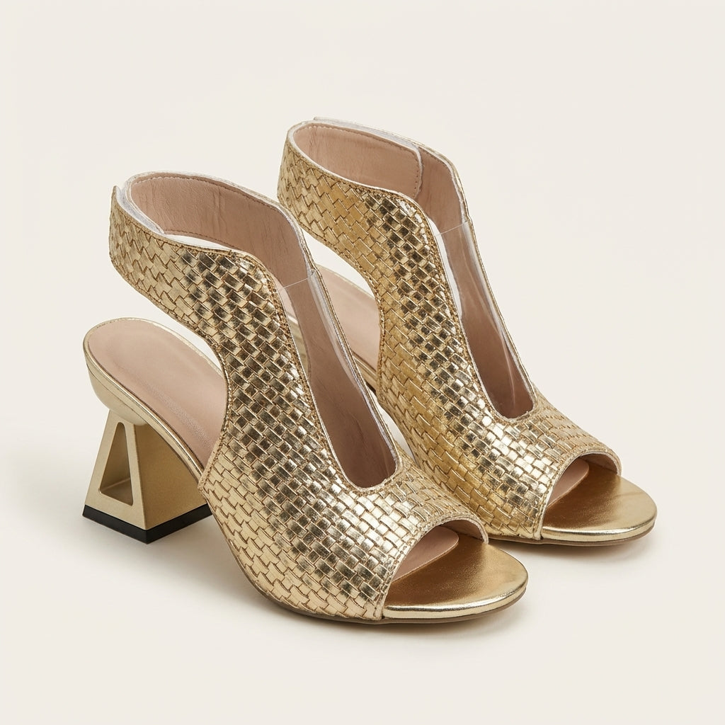 Dariana | Woven-Texture Peep-Toe Slingback Heel