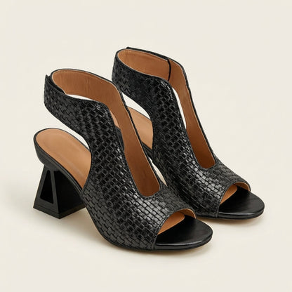 Dariana | Woven-Texture Peep-Toe Slingback Heel
