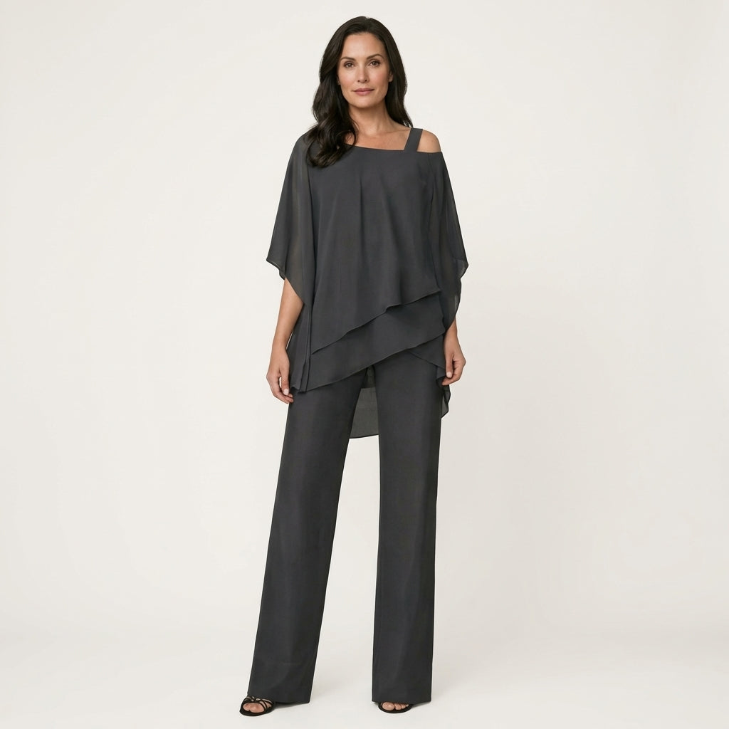 Lilith | Layered Drape Top and Wide-Leg Pants Set