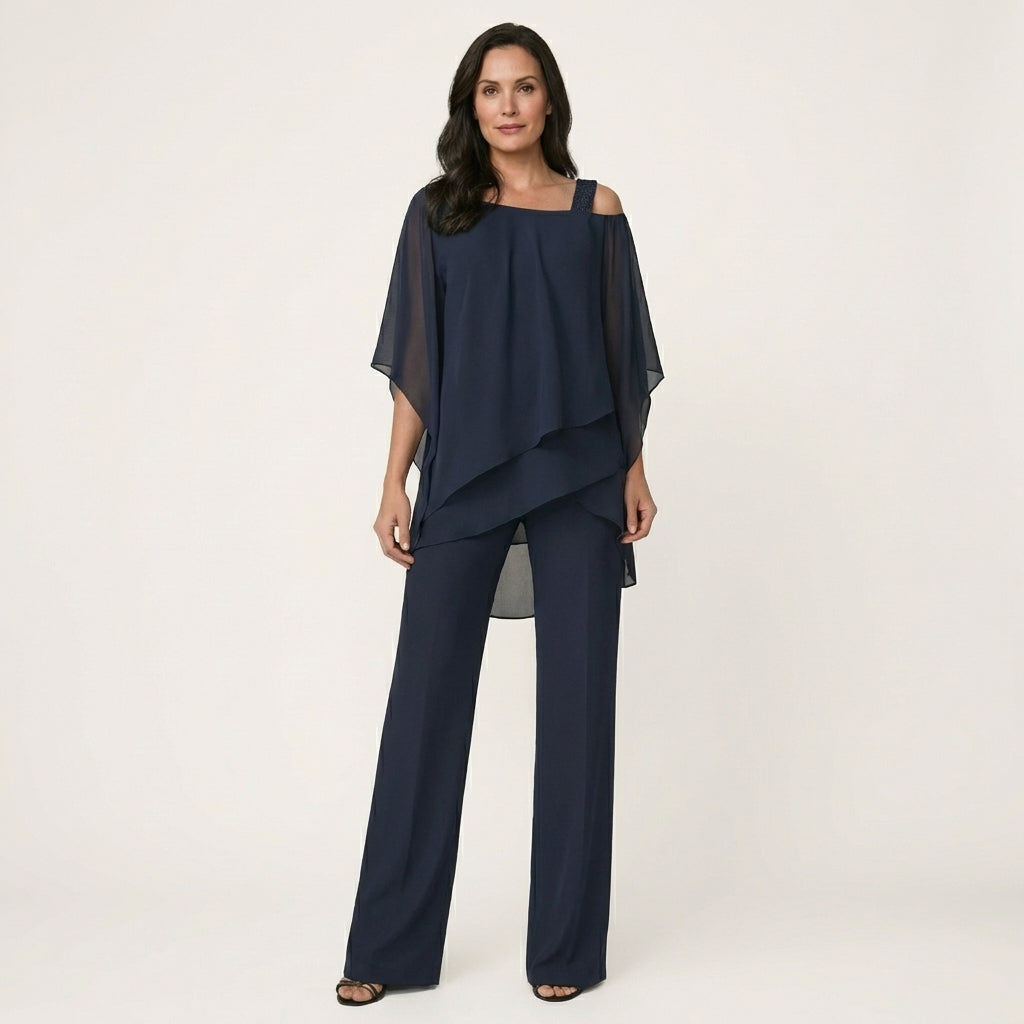 Lilith | Layered Drape Top and Wide-Leg Pants Set