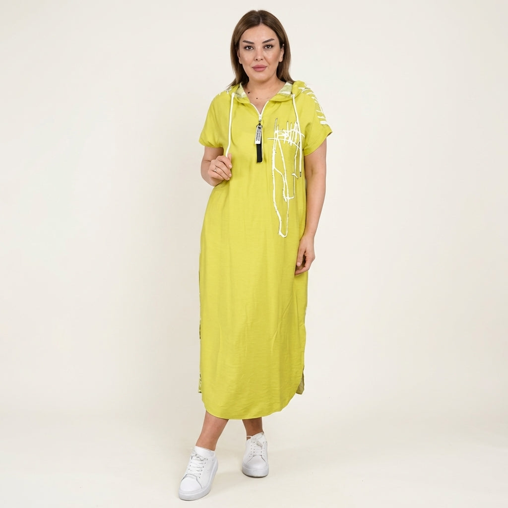 Maybella | Short-Sleeve Hooded Maxi Dress With Quarter-Zip