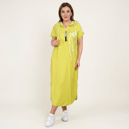Maybella | Short-Sleeve Hooded Maxi Dress With Quarter-Zip