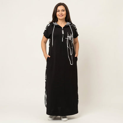 Maybella | Short-Sleeve Hooded Maxi Dress With Quarter-Zip
