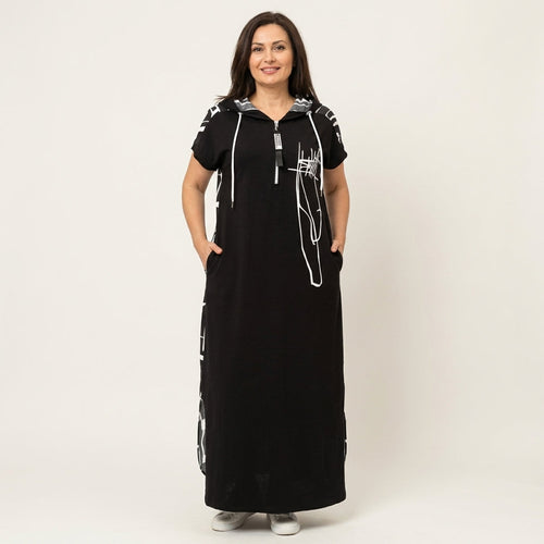 Maybella | Short-Sleeve Hooded Maxi Dress With Quarter-Zip
