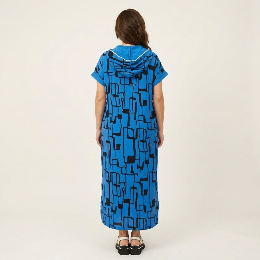 Maybella | Short-Sleeve Hooded Maxi Dress With Quarter-Zip