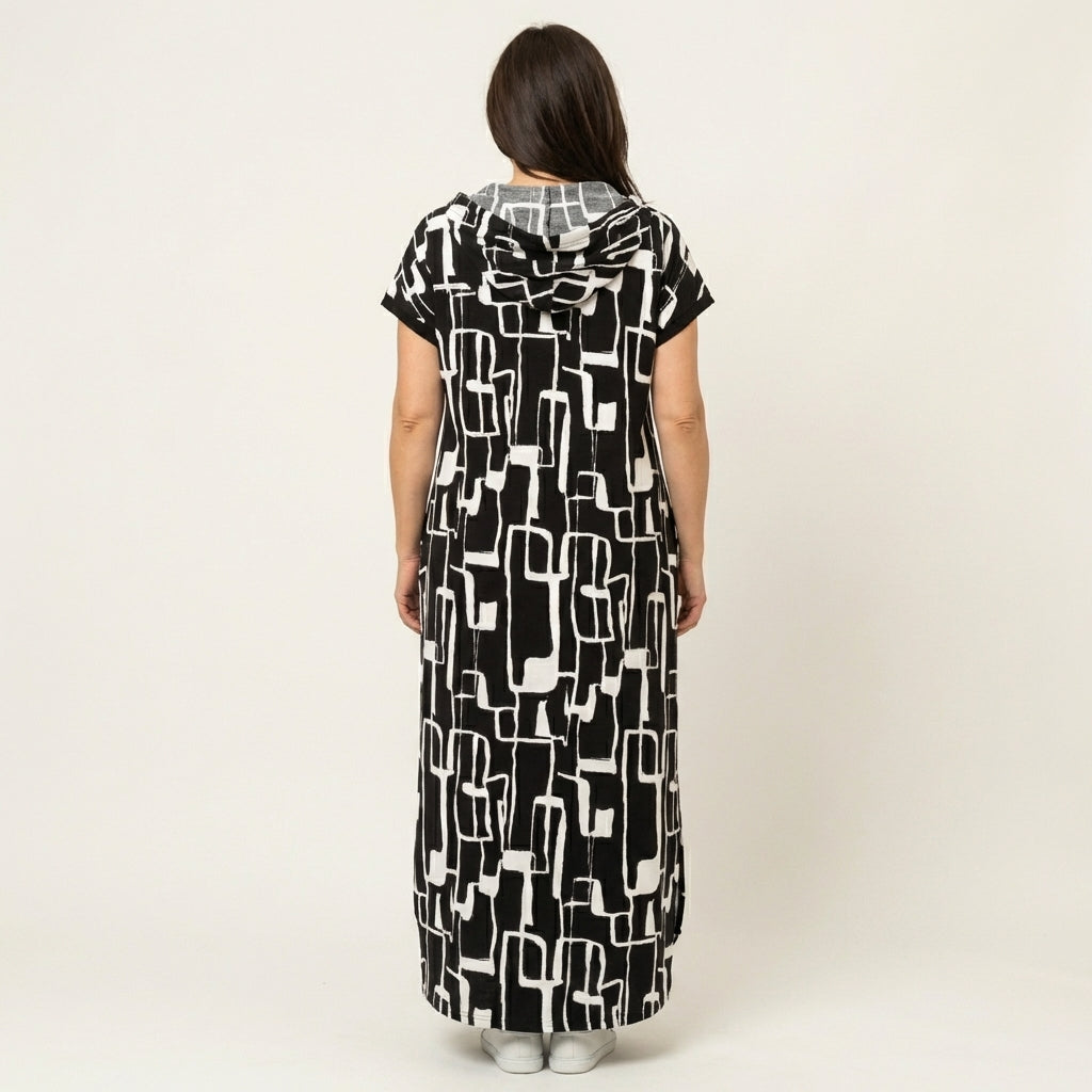 Maybella | Short-Sleeve Hooded Maxi Dress With Quarter-Zip