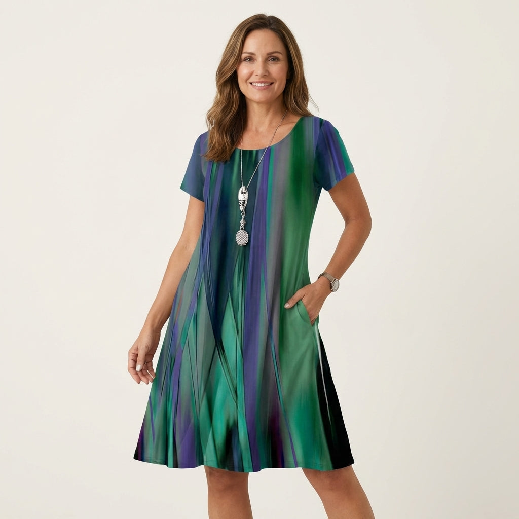 Mandisa | Short-Sleeve Gradient Stripe Print Midi Dress