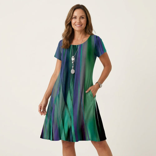 Mandisa | Short-Sleeve Gradient Stripe Print Midi Dress