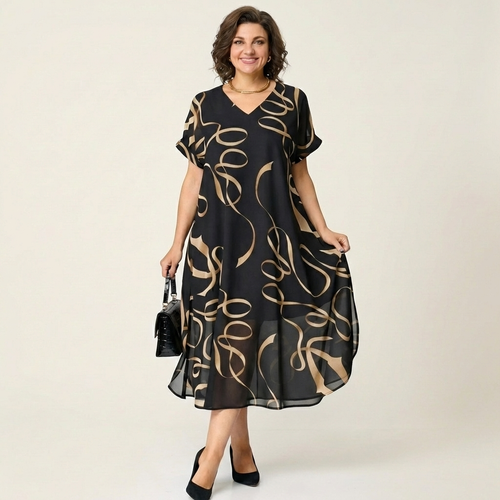 Brinly | Short-Sleeve V-Neck Midi Dress