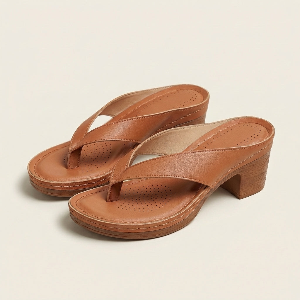 Anslie | Leather Toe-Loop Block Heel Sandal