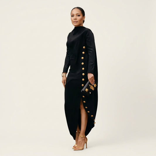 Vanita | Gold-Button Maxi Dress