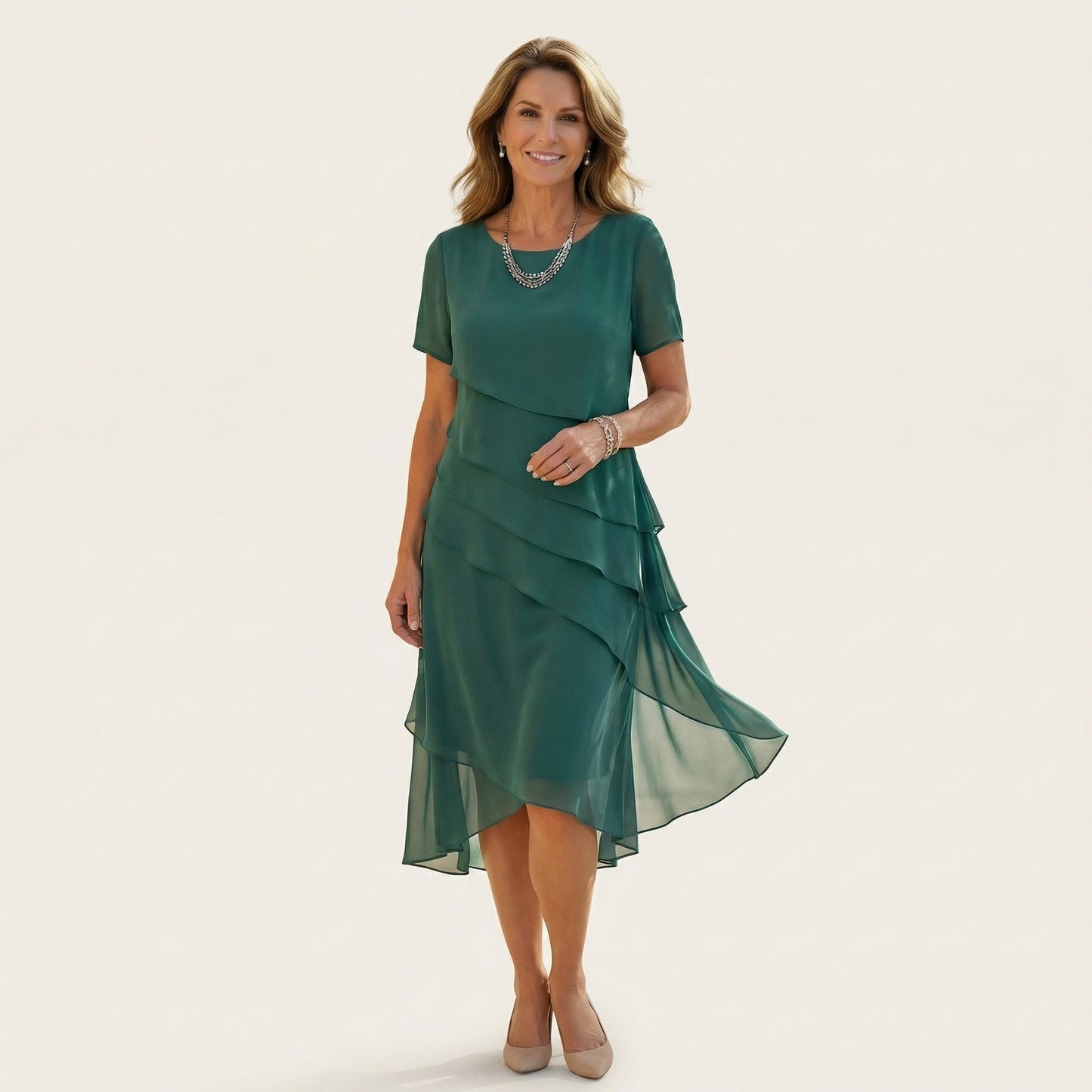 Angela | Tiered Chiffon Midi Dress