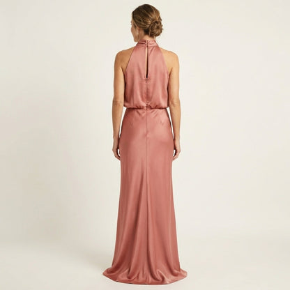 Shelly | Draped Halterneck Satin Midi Dress
