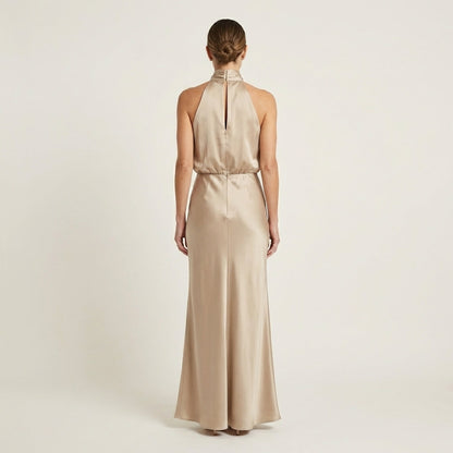 Shelly | Draped Halterneck Satin Midi Dress