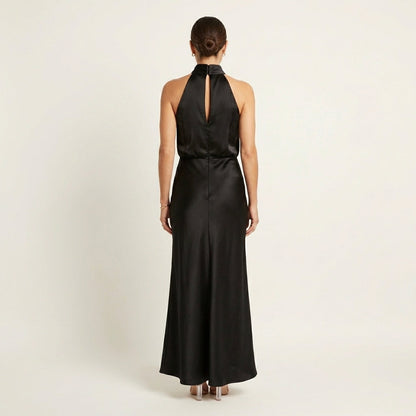 Shelly | Draped Halterneck Satin Midi Dress