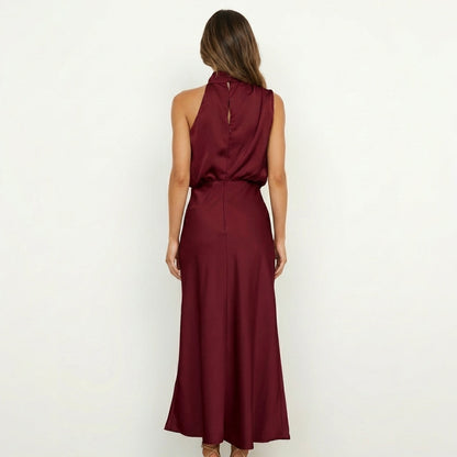 Shelly | Draped Halterneck Satin Midi Dress