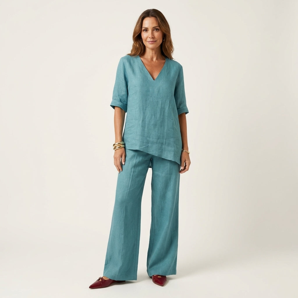 Tanaia | V-Neck Linen Set
