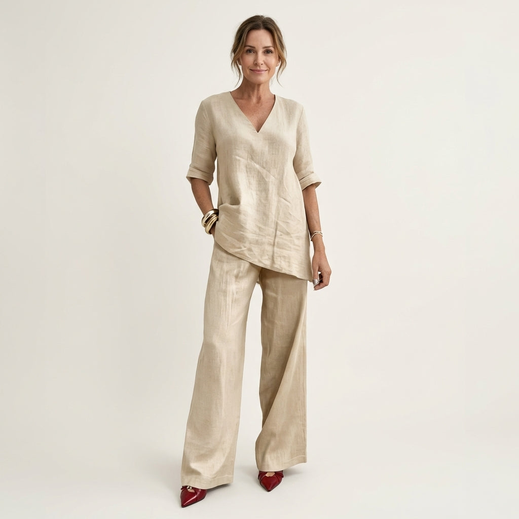 Tanaia | V-Neck Linen Set