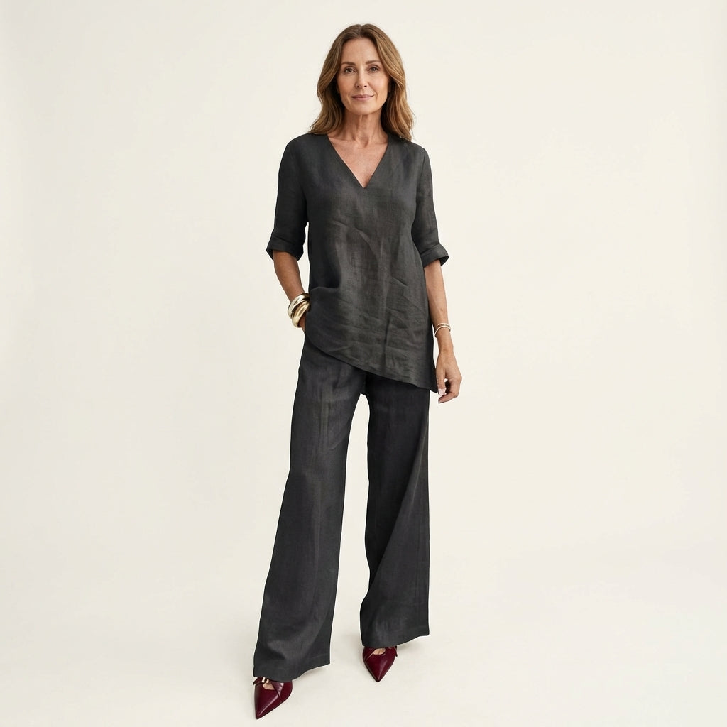 Tanaia | V-Neck Linen Set