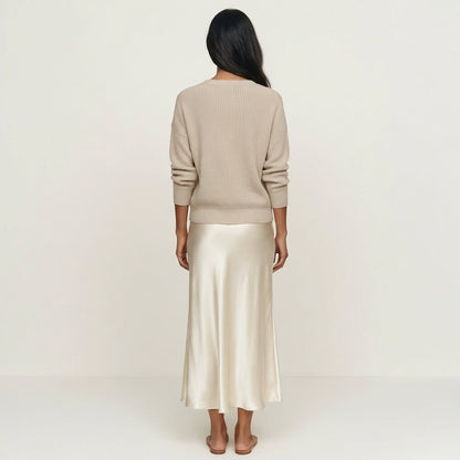 Kally | Ribbed Knit Sweater and Satin Bias-Cut Maxi Dress Set