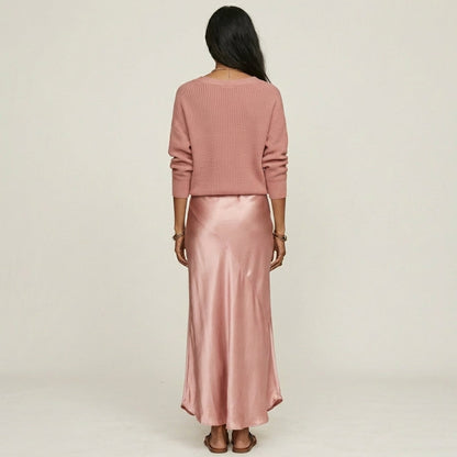 Kally | Ribbed Knit Sweater and Satin Bias-Cut Maxi Dress Set