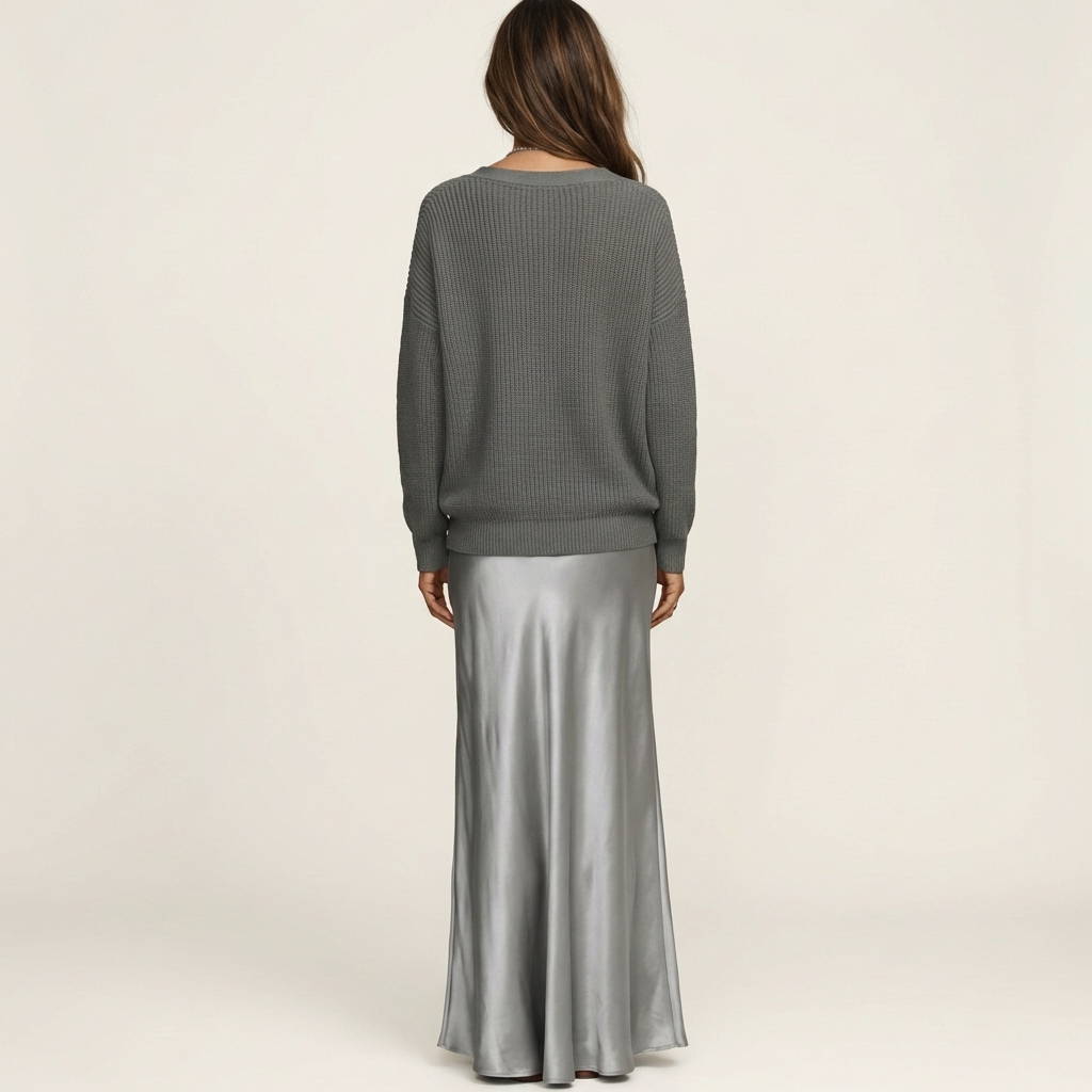Kally | Ribbed Knit Sweater and Satin Bias-Cut Maxi Dress Set